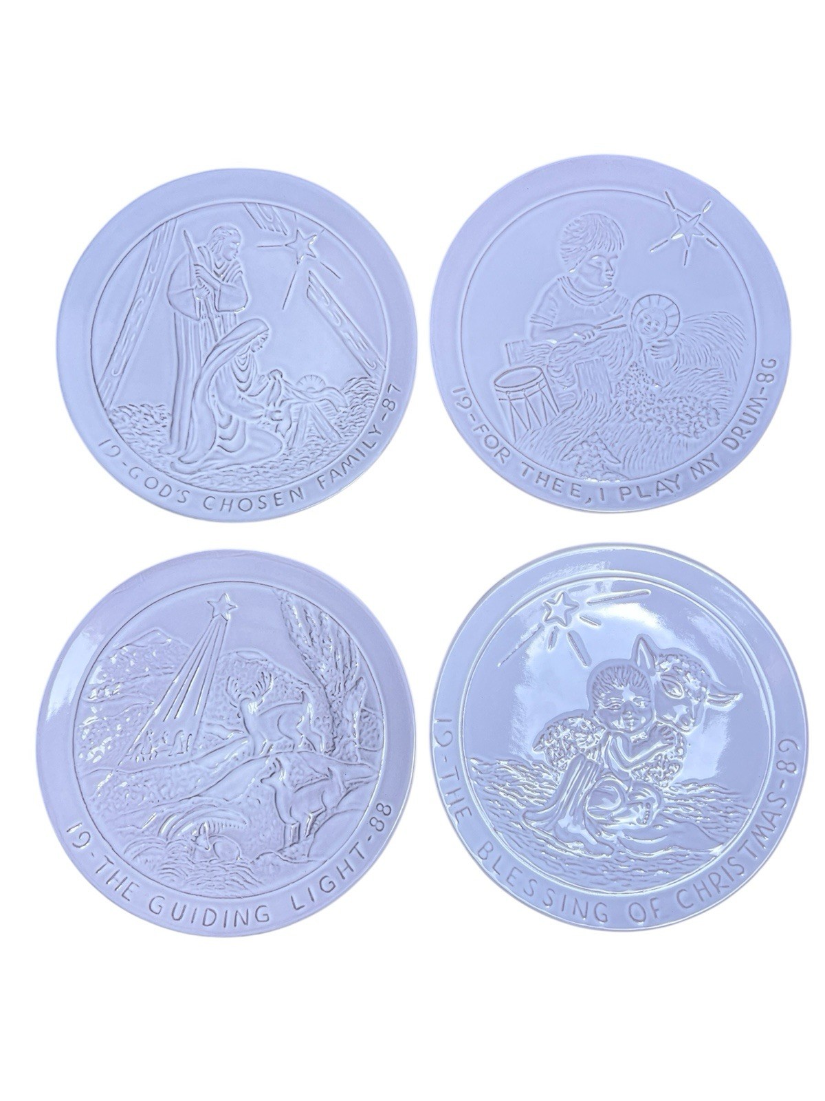 Vintage Frankoma White Glazed Christmas Plates Set of 4 • 8½″ • 1980s Pottery