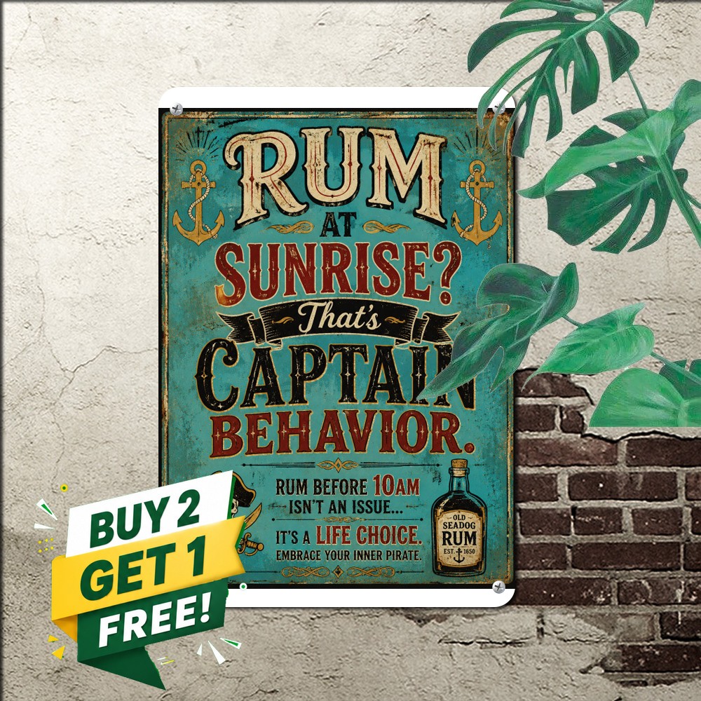 Drinking Rum Before Noon Makes You A Pirate Iron Plaque Retro Metal Tin Sign Art
