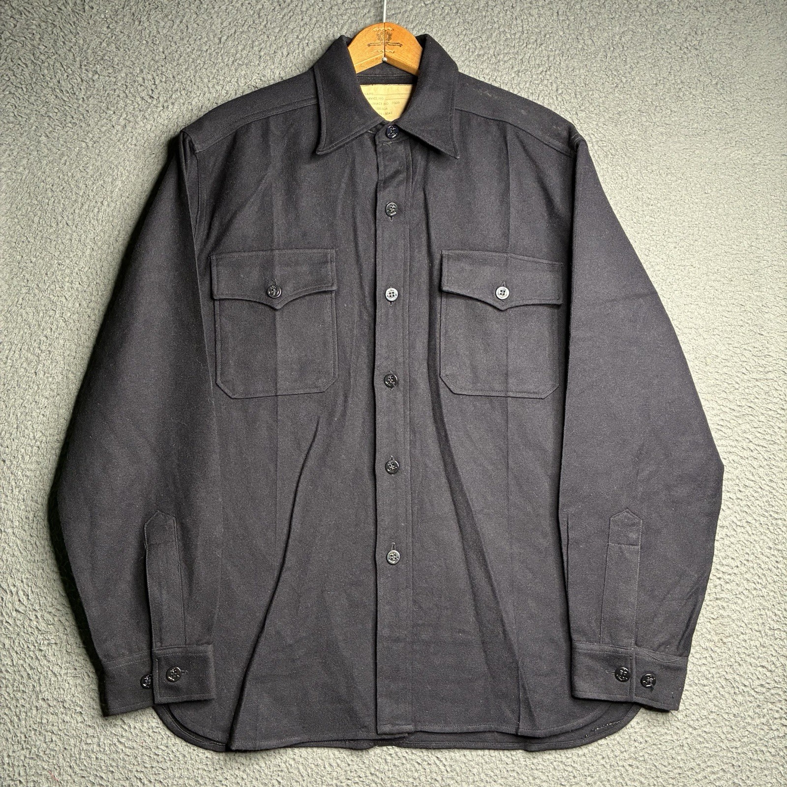 VTG US Navy CPO Wool Shirt Deep Black Sz Medium 15.5 X 34 Anchor Button Mint