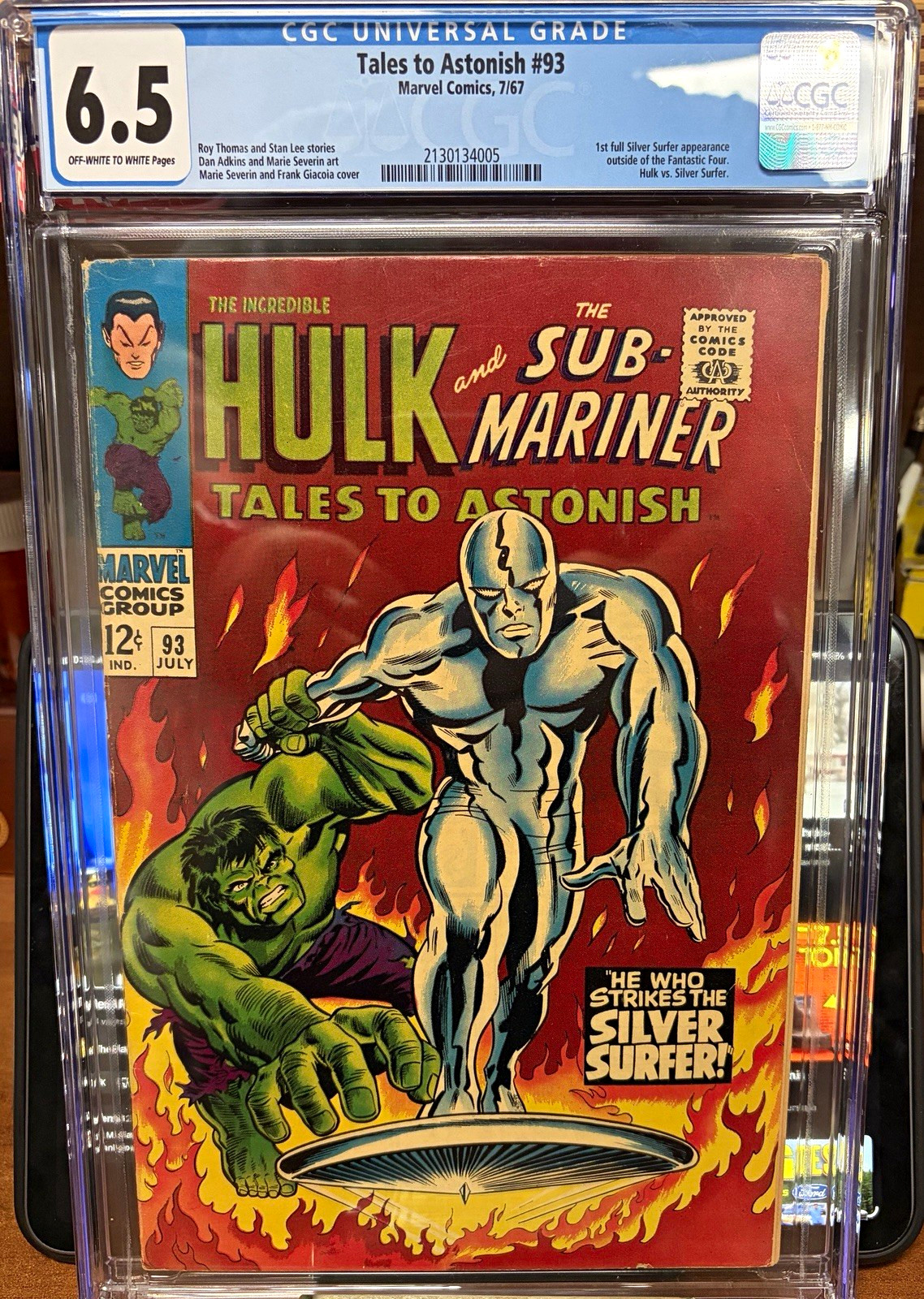 Tales to Astonish #93 CGC 6.5 Hulk Sub-Mariner Sl 1st full app Silver Surfer Tales to Astonish #93 CGC 6.5 Hulk Sub-Mariner Sl 1st full app Silver Surfer