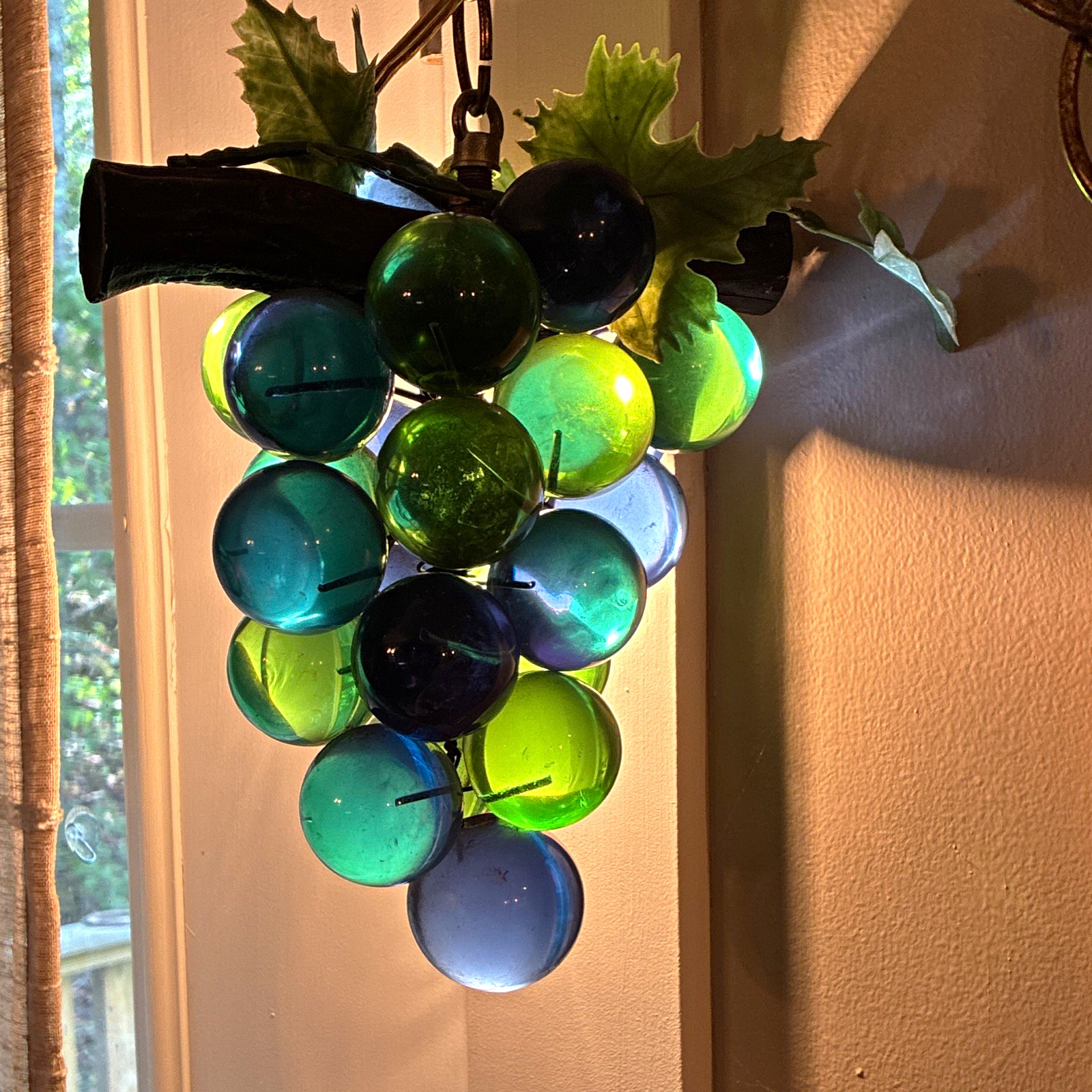 Vintage Glass Grape Cluster Swag Lamp, Green & Blue, Plug-In w/ Chain Vintage Glass Grape Cluster Swag Lamp, Green & Blue, Plug-In w/ Chain