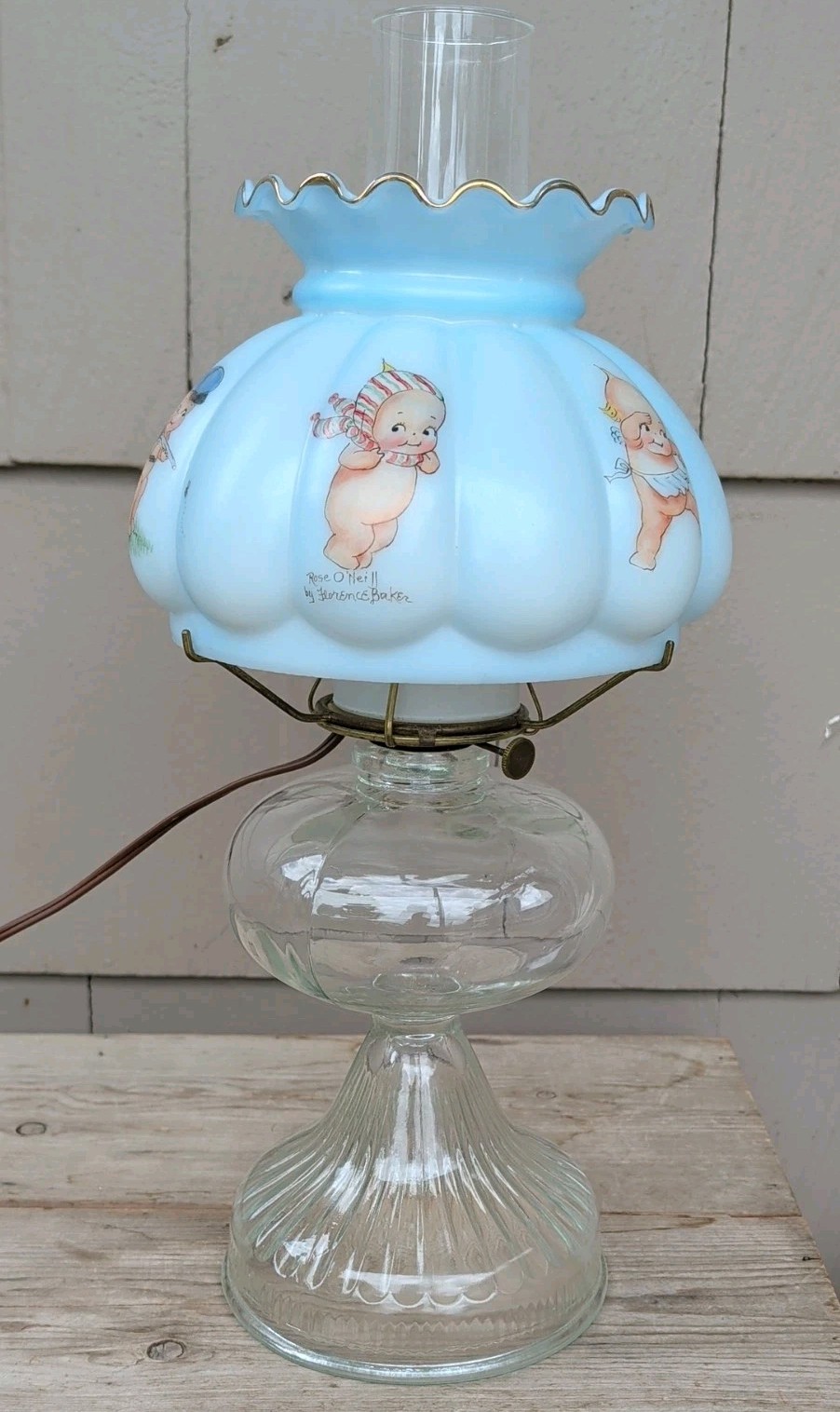 Vintage Kewpie Doll Lamp Hand painted and signed by Florence Baker