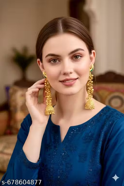 Indian Traditional Gold Plated Kashmiri ghunghru Long Earrings for Women & Girls