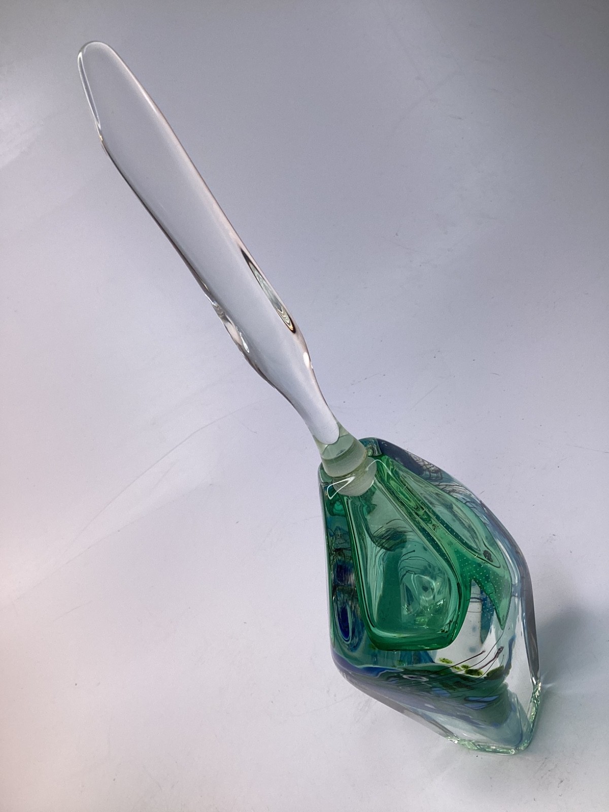 Rare Signed Studio Art Glass Perfume Bottle 1991 Blue green 9.5 in FREE SH (B8) Rare Signed Studio Art Glass Perfume Bottle 1991 Blue green 9.5 in FREE SH (B8)