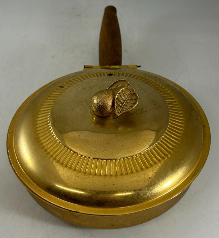 Vintage Metal Brass Silent Butler Solid wood Handle Hinged. Pear lid/ handle