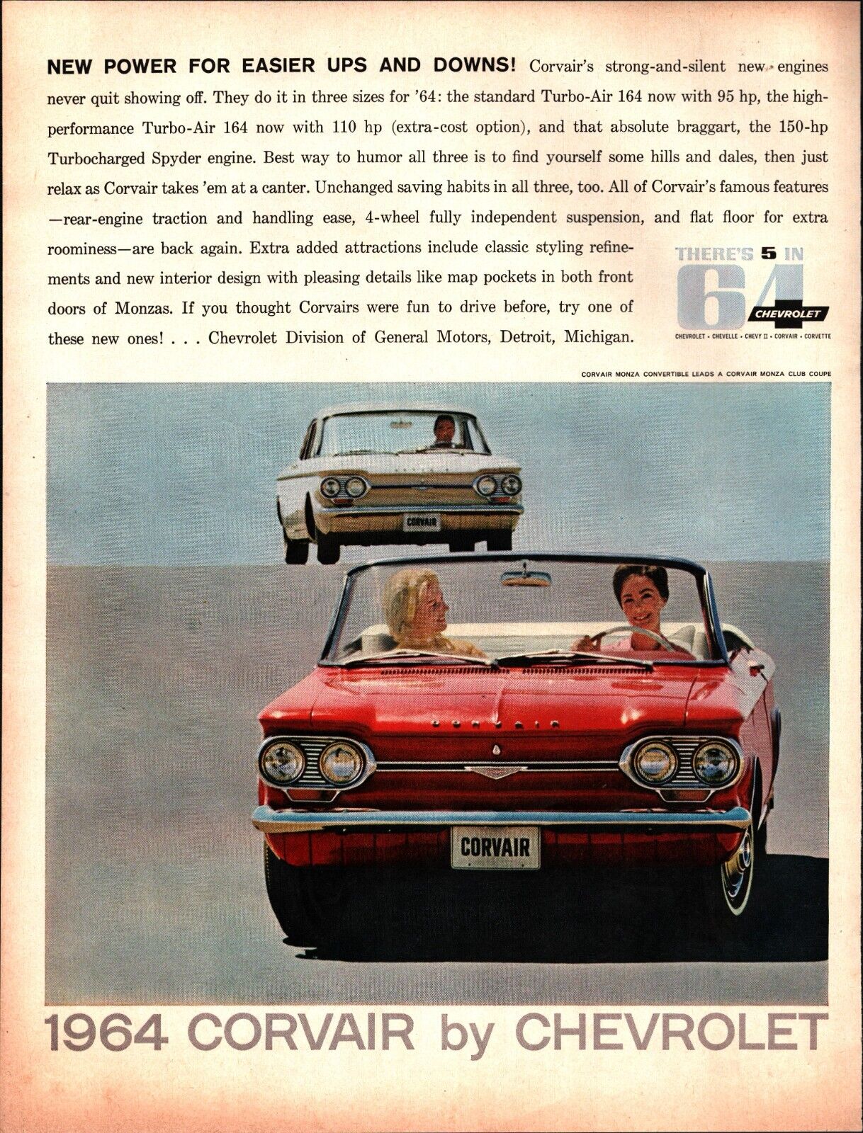 1964 Chevrolet Corvair Car Turbo-Air 164 women driving retro photo print ad b8