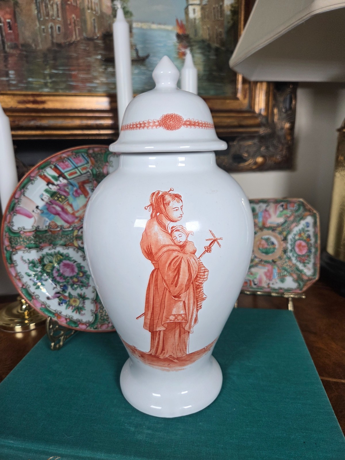 Vintage Mottahedeh Jesuit Style Madonna and Child Iron Red Temple Jar