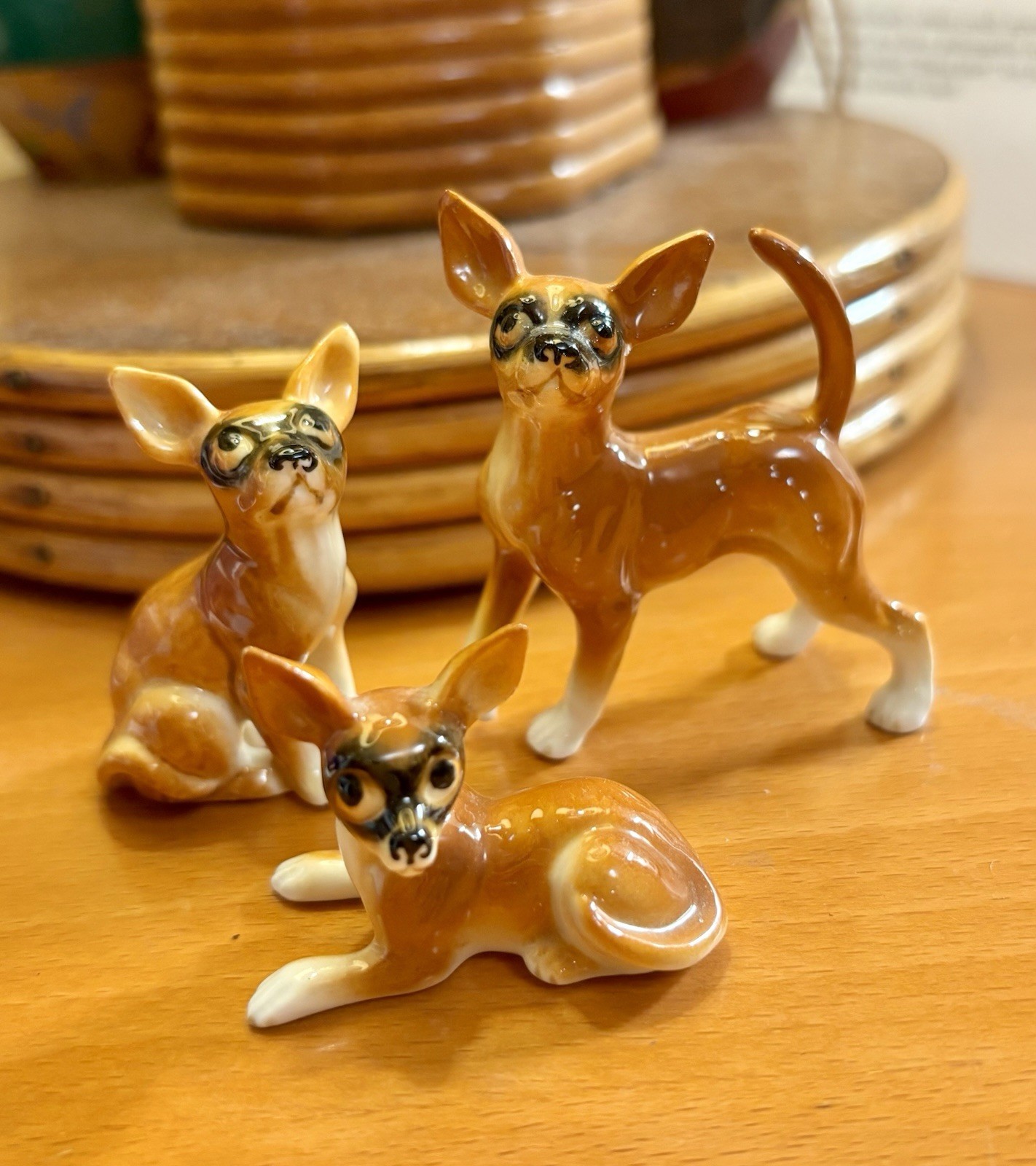 VTG Set of 3 Porcelain Chihuahua Dog 🐾 Figurines Bone China beautiful condition