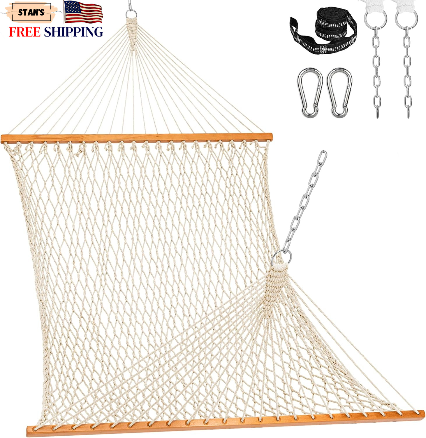 Double Rope Hammock 2 Person Traditional Outdoor Hand Woven Cotton Rope Hammock