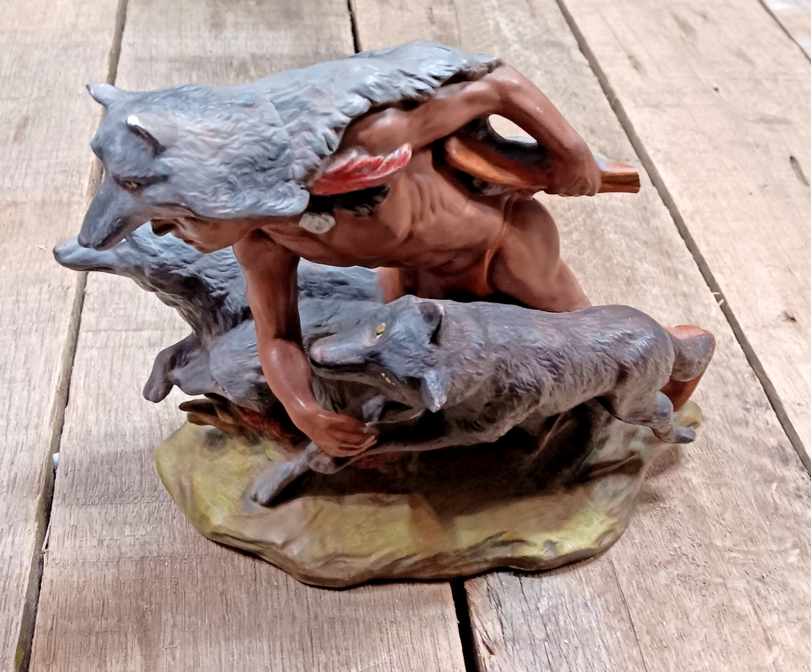Native American-Inspired Hunter & Wolves Resin Figurine