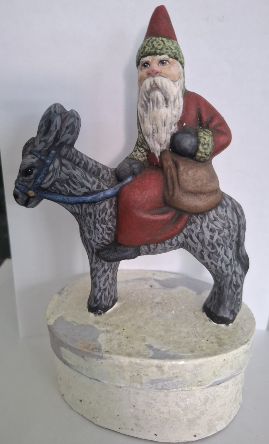 Vtg. SANTA CLAUS on DONKEY Christmas Chalkware Folk Art Figurine Valillancourt??