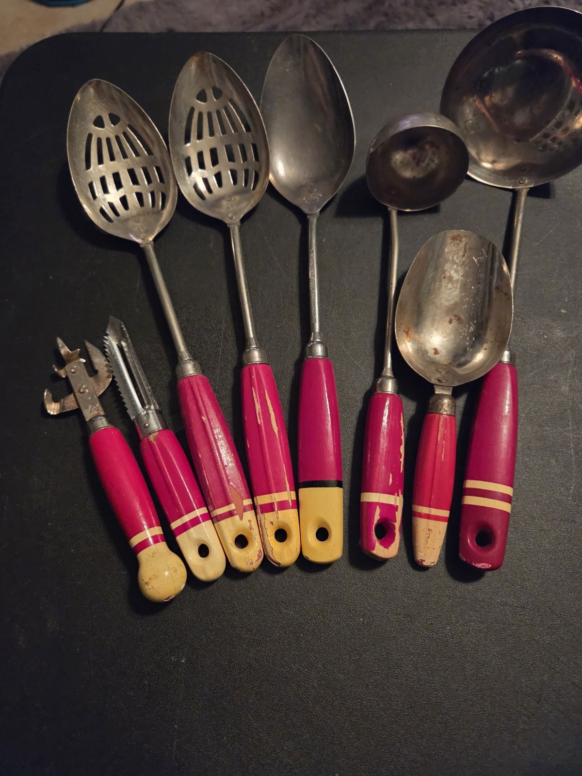 EKCO A & J Red Wood Handle Kitchen Utensil Set Vintage Lot 8 pieces EKCO A & J Red Wood Handle Kitchen Utensil Set Vintage Lot 8 pieces