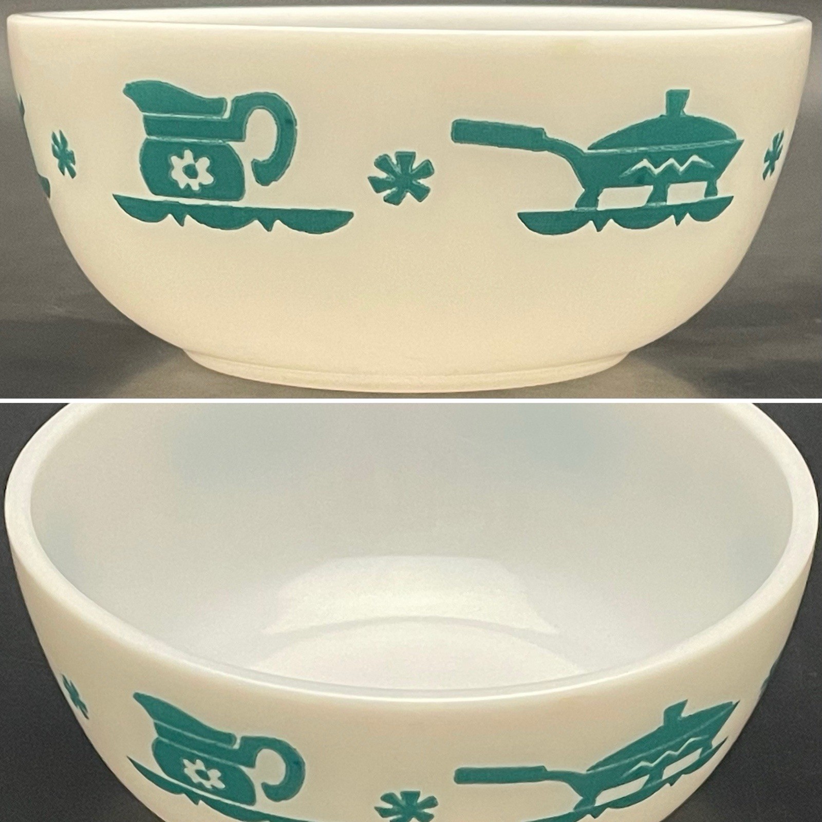 Hazel Atlas Kitchen Aids Turquoise Milk Glass Berry/Cereal Bowl c1950s USA 5\