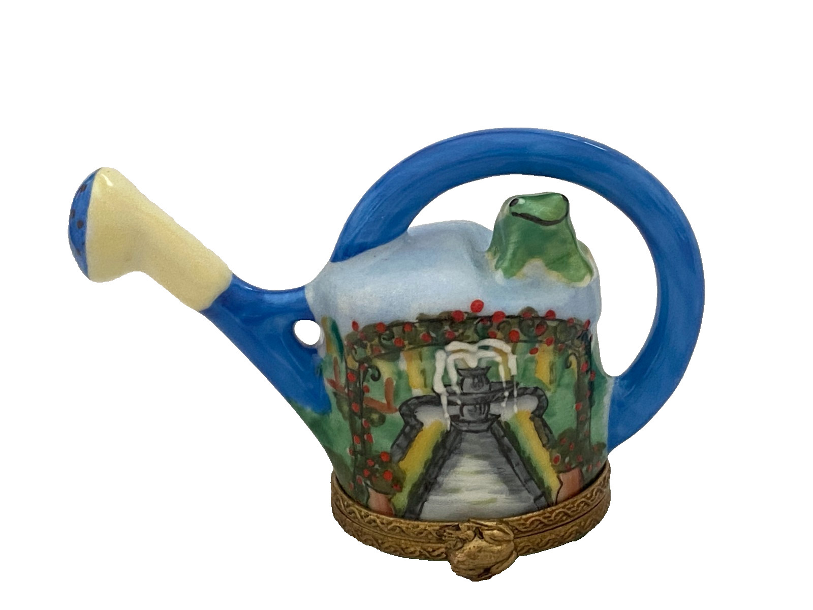 Limoges France ~ Limited Edition 202/500 Watering Can Frog Porcelain Trinket Box Limoges France ~ Limited Edition 202/500 Watering Can Frog Porcelain Trinket Box