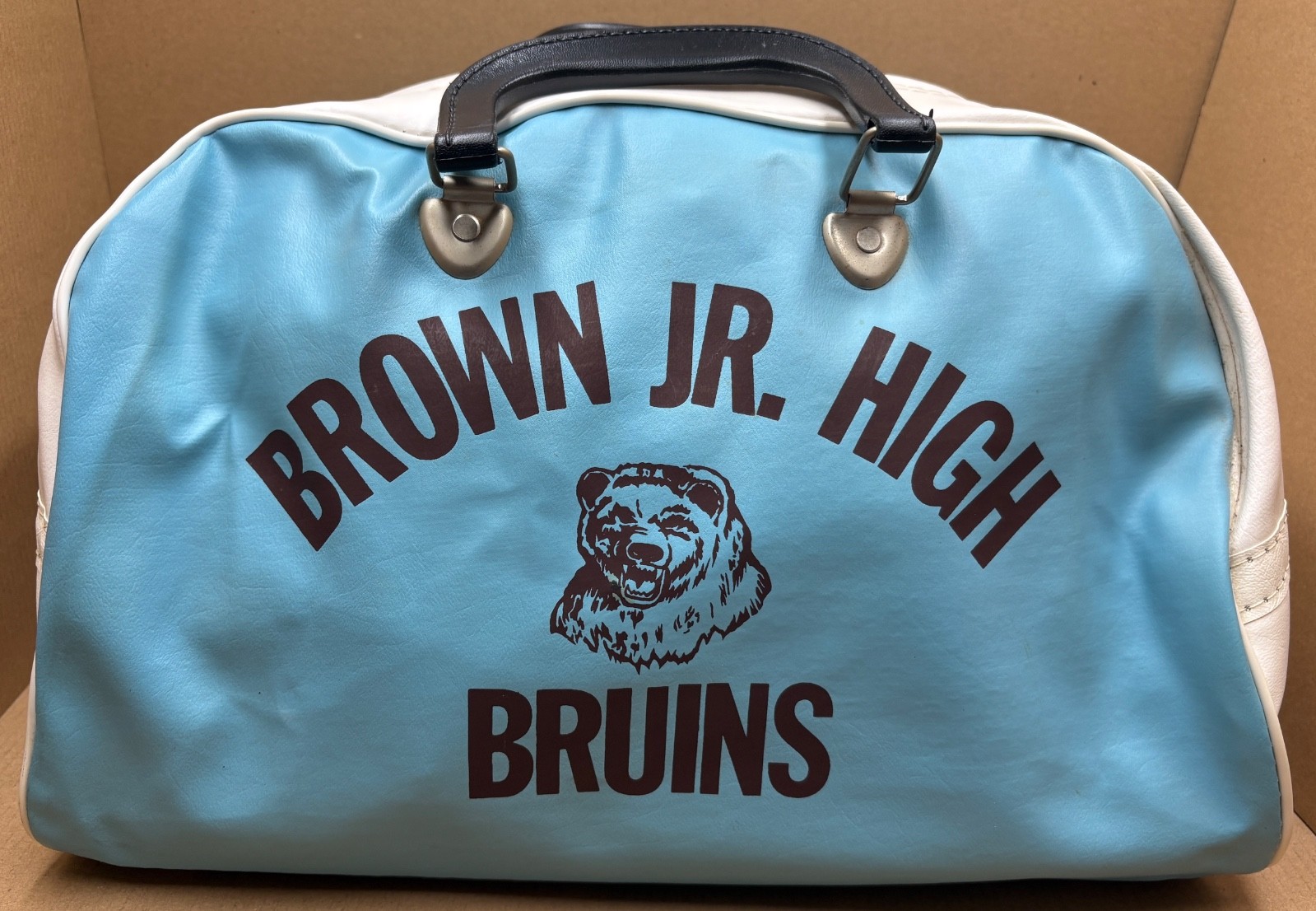 Awesome Vintage Vinyl Brown Junior High School Bruins Duffle Gym Bag Zipper