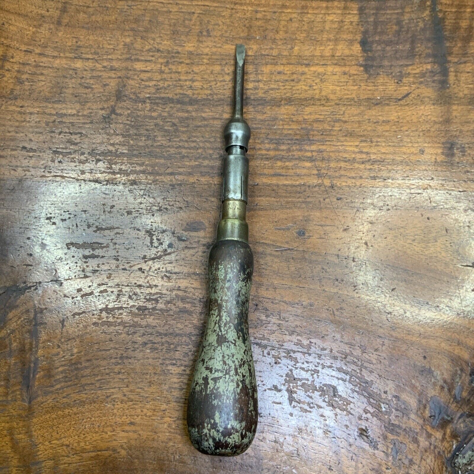 Antique Goodell Bro\'s Greenfield Mass Spiral Wood Screwdriver Patented 1890