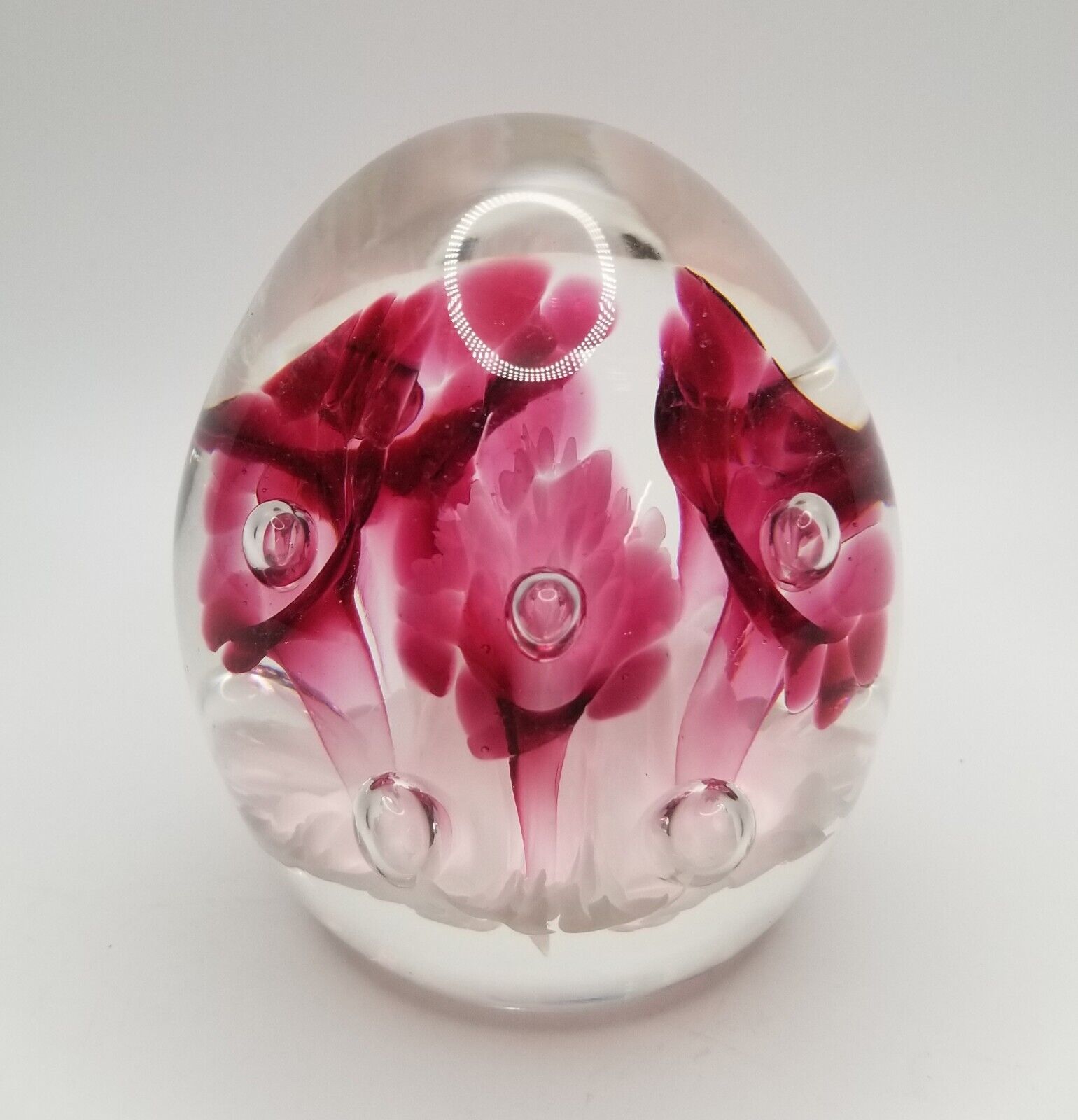 Joe Rice Red Trumpet Flower Contol Bubble Art Glass Paperweight