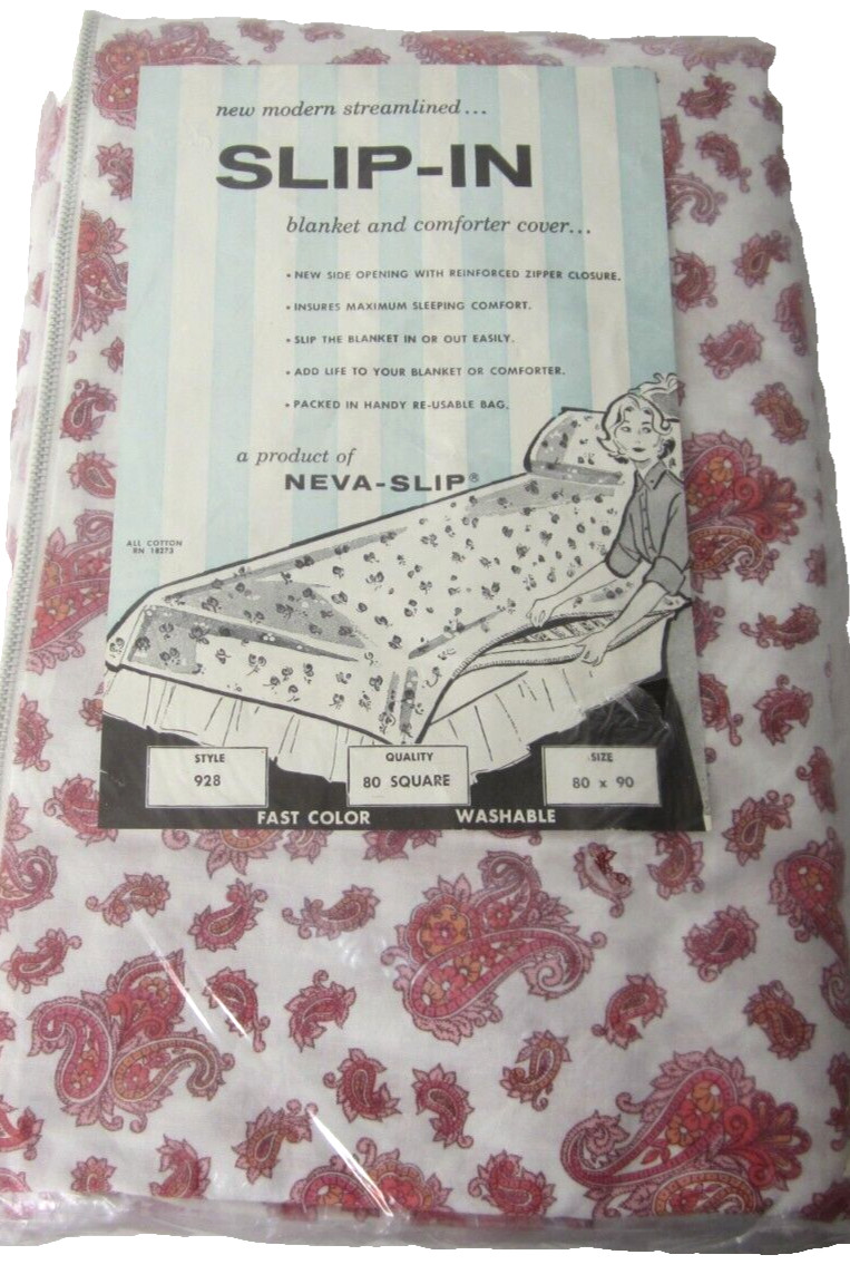 New Vtg 60s Slip-in Blanket/Comforter Cover Pink Paisley FULL Size  100% Cotton