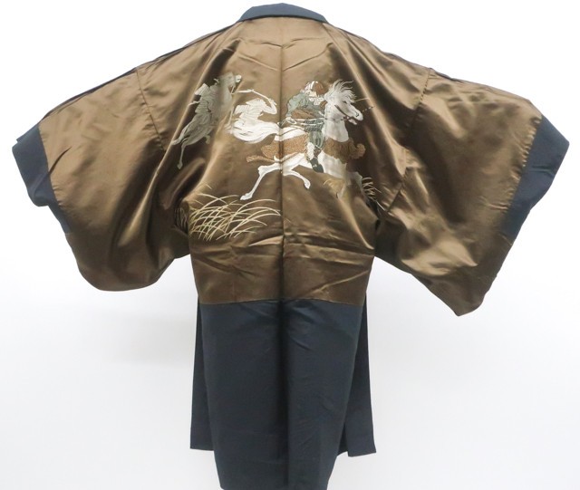 Japanese Antique Haori Jacket-Kimono Men's Hige tsumugi Bushi Crest 250y EB-319