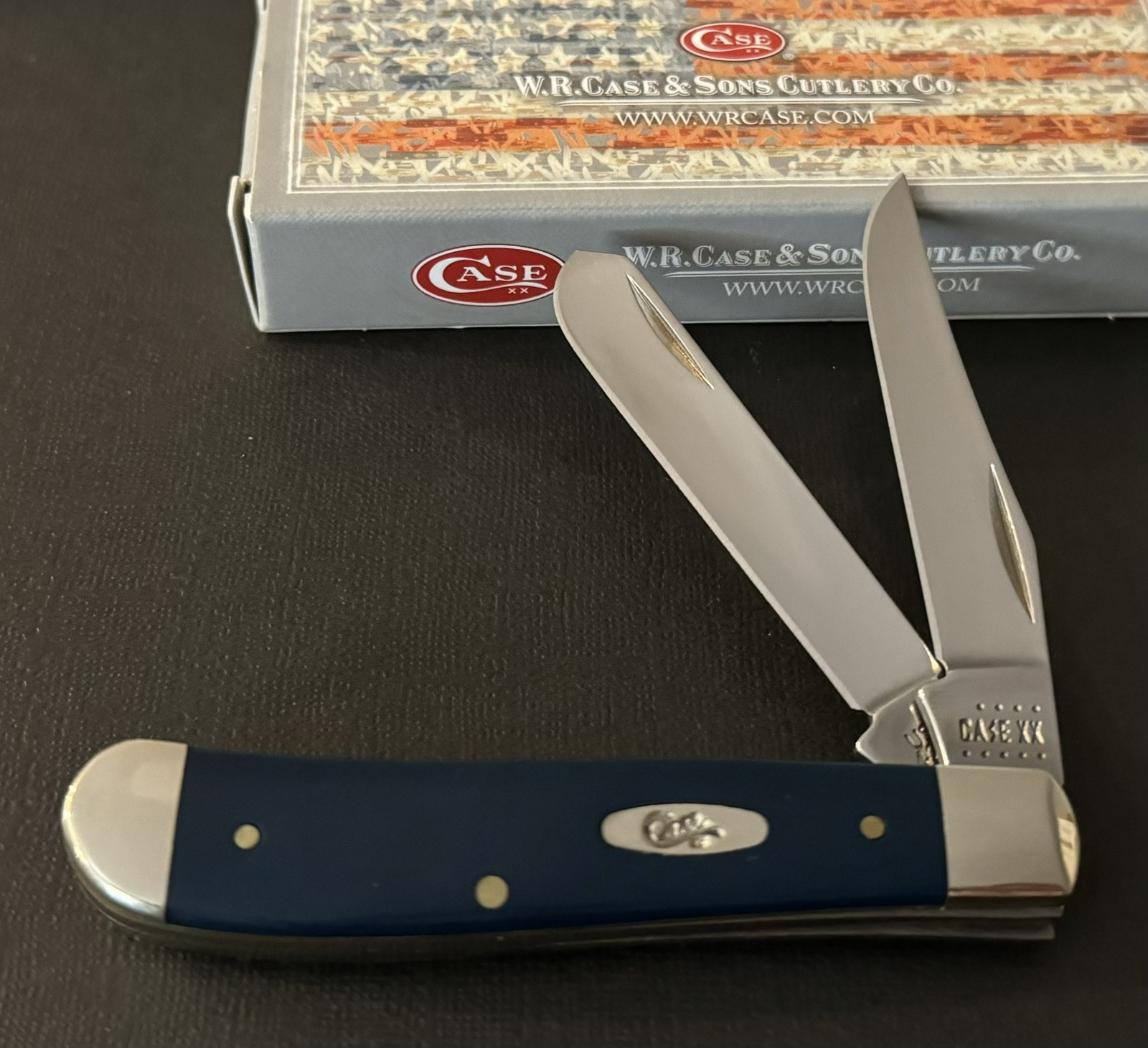 🔥 2021 Case XX 4207 Navy Blue Synthetic Smooth Mini Trapper Pocket Knife Rare