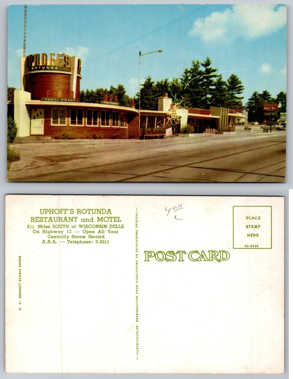 Uphoff\'s Rotunda Restaurant Motel Wisconsin Dells HWY 12 Chrome Postcard