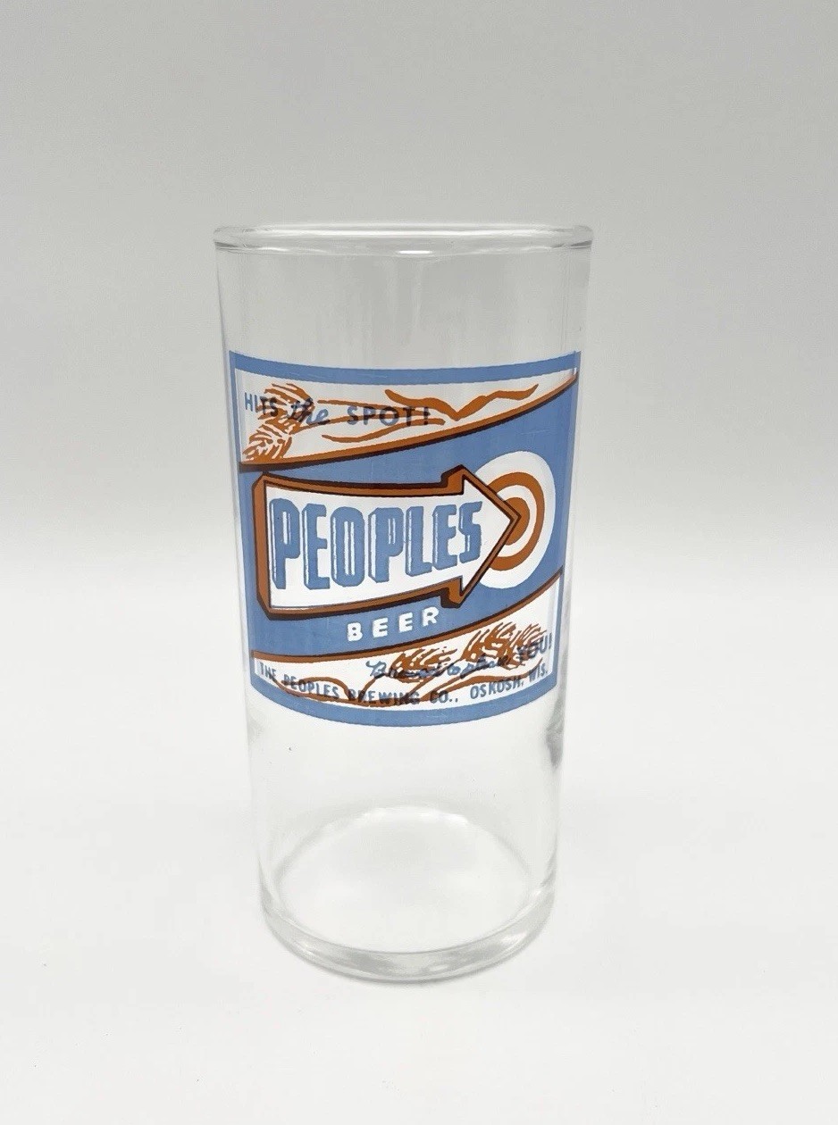 Vintage 40s Peoples Brewery Beer Glass Oskosh Misprint Oshkosh WI