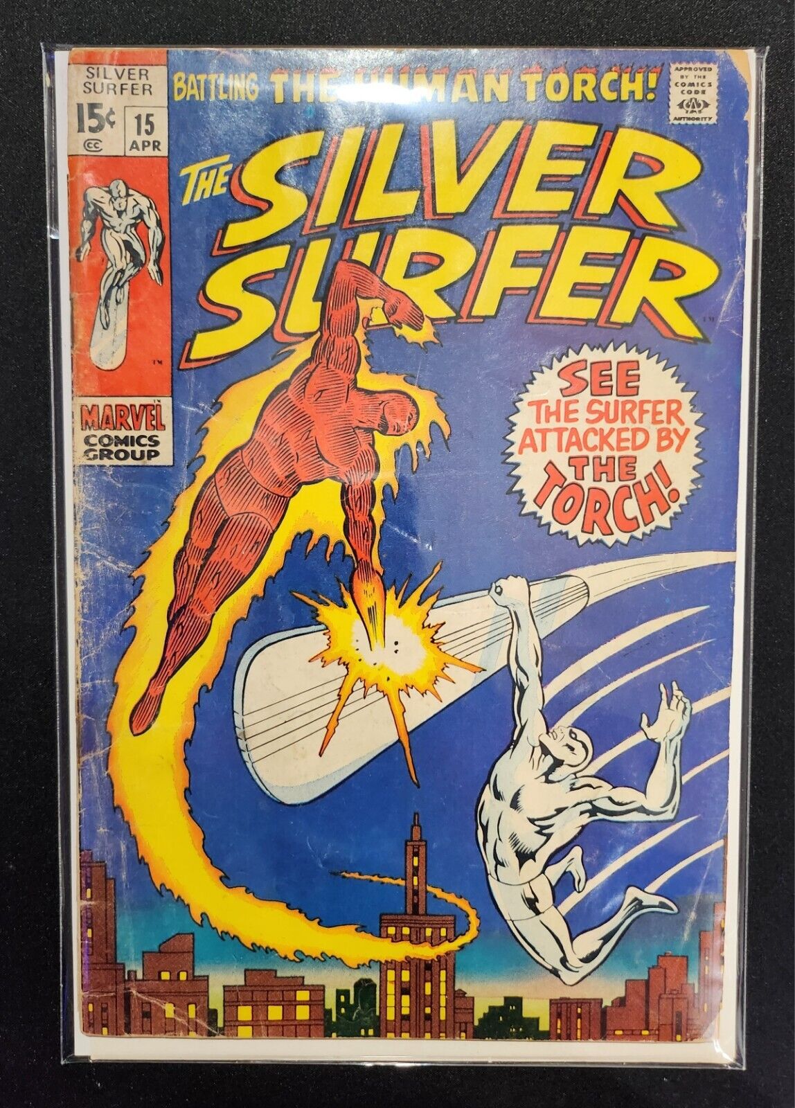 Silver Surfer #15, 1970 Bronze Age Human Torch Battles Silver Surfer