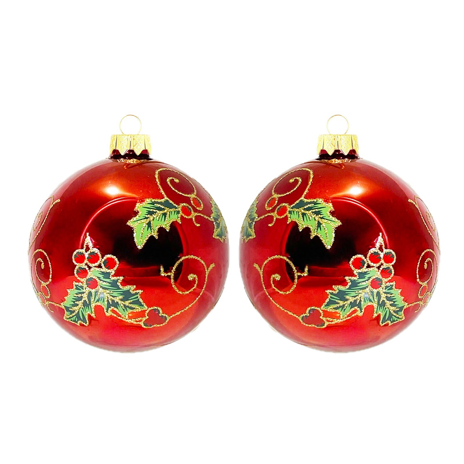 Holly Berry Red Glass Ornament Set of 2 Handblown Christmas Tree Decoration 3\