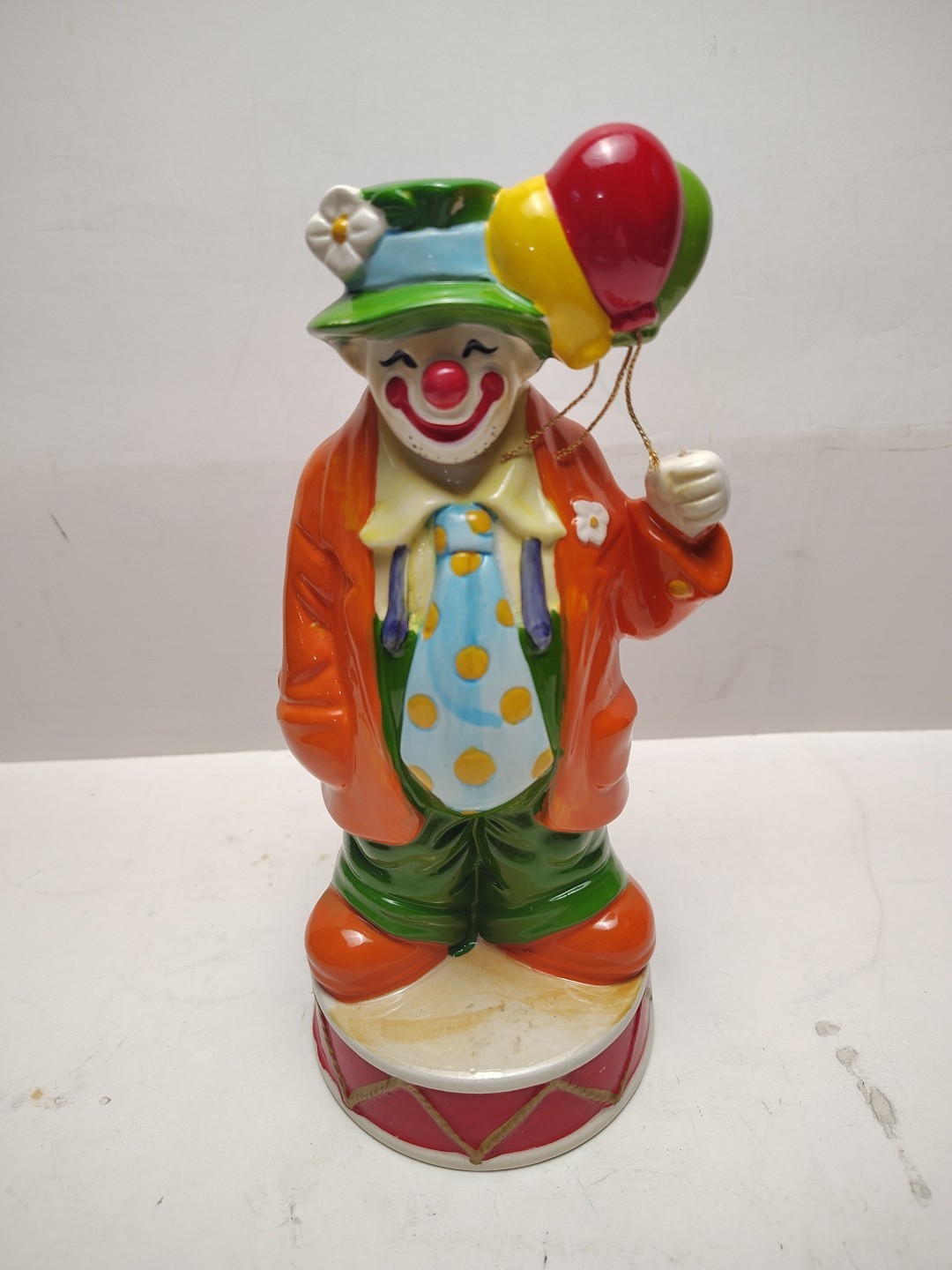 Vintage Enesco Happy Clown Music Box Wind Up Plays You Light Up My Life ORANGE 