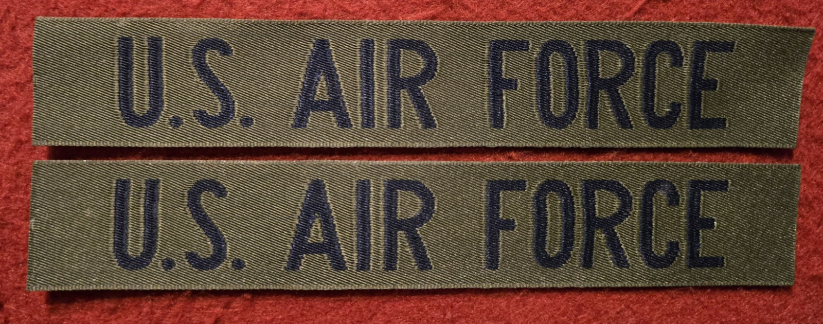 Two U.S. AIR FORCE OD Green BDU Uniform Olive Drab Nylon Name Tape Patch NOS