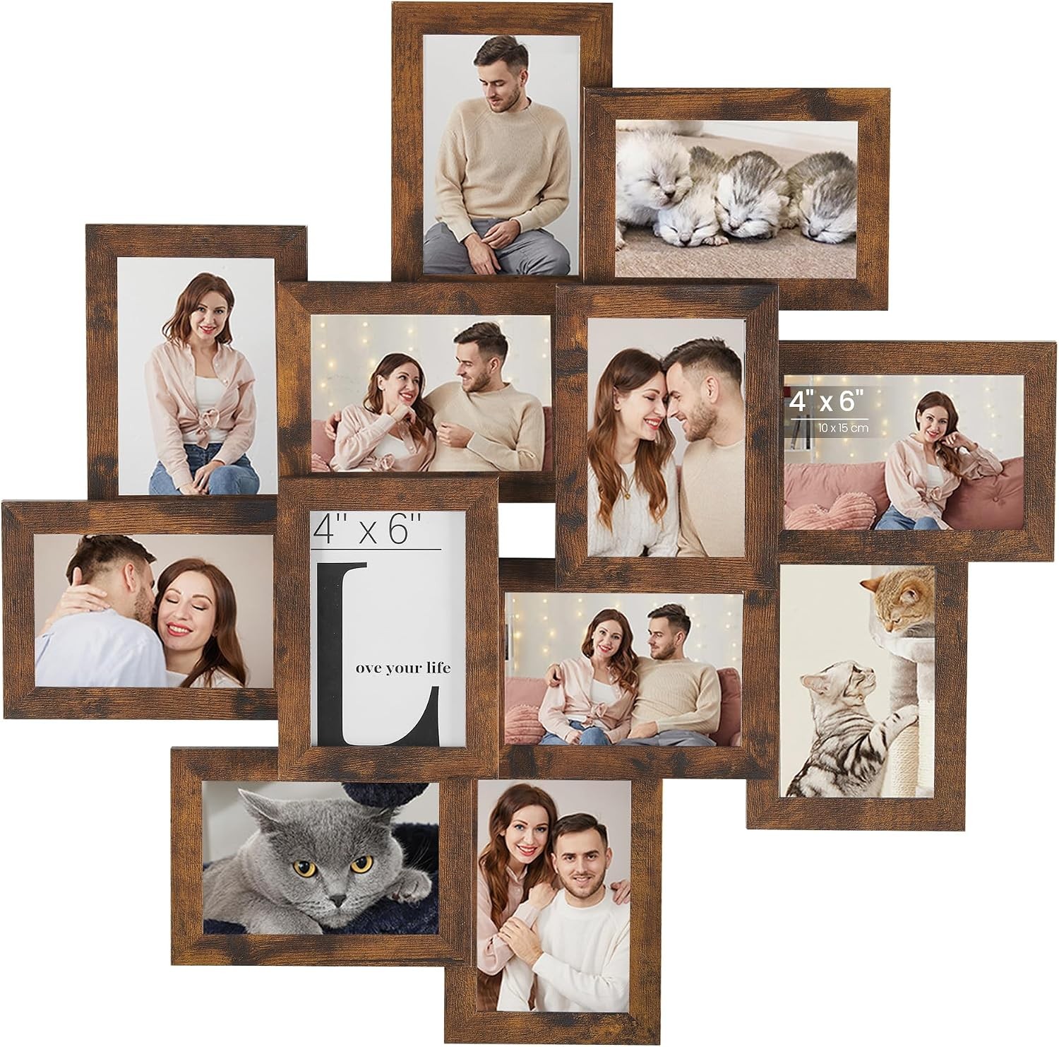 SONGMICS 12-Pack 4x6 Collage Picture Frames, Rustic Brown Wall Decor