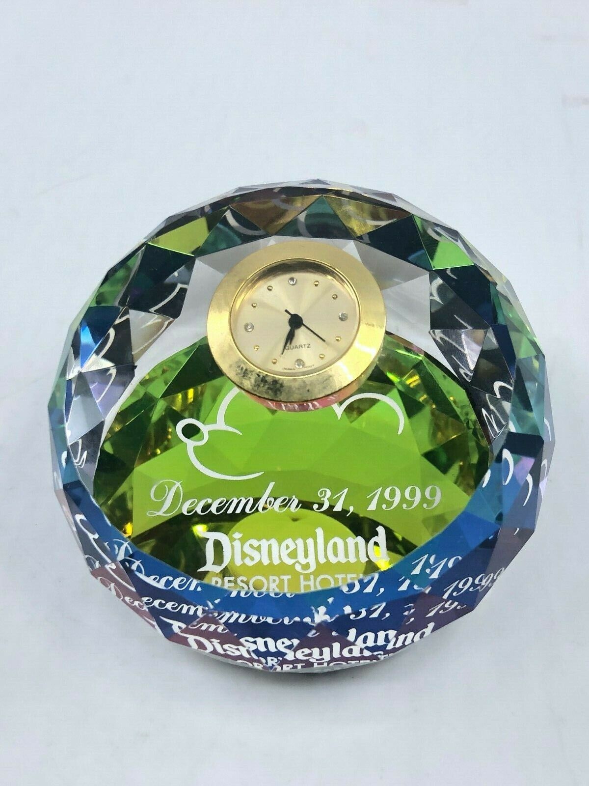 Rare Disneyland Millennium Hotels Paperweight Clock Faceted December 31, 1999