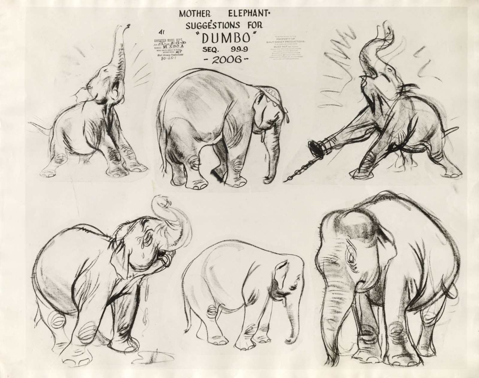Disney: Dumbo-Original Stat Model Sheet-Mother Elephant-1941