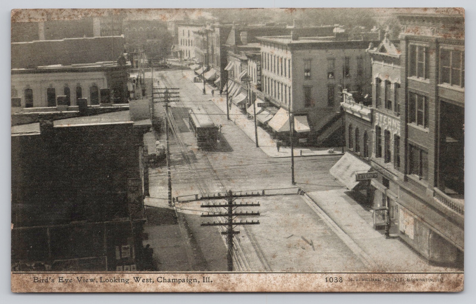 Bird’s Eye View Looking West - Champaign, Illinois Posted Postcard