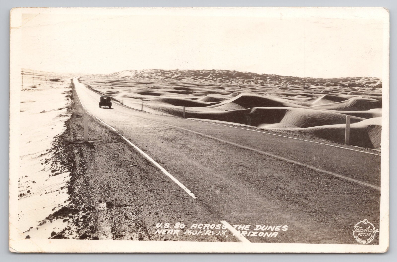 1930-50 Postcard Rppc U S 80 Across The Dunes Near Mohawk Arizona Amtique Car