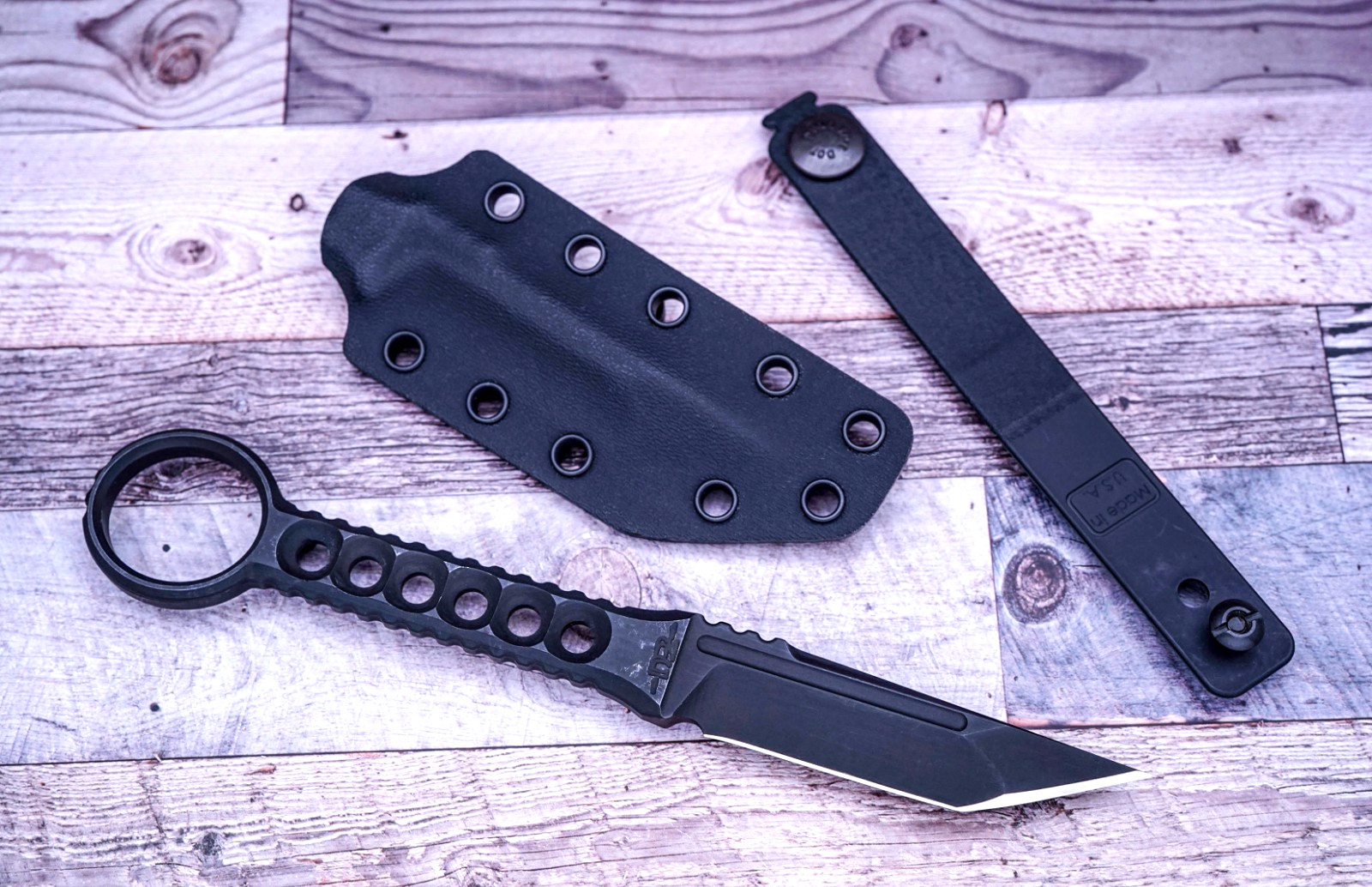 ZU Bladeworx Shrapnel Tanto, Tuffride Finished Cryodur A2 Steel, Blk Sheath