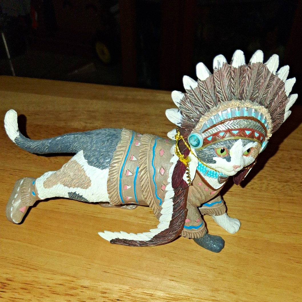 The Hamilton Collection Feathers \'N Fur Kittens Kicking Bird Painted Resin Cat
