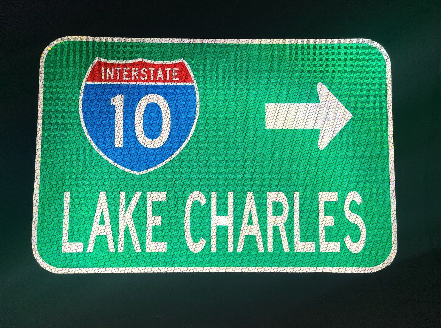 LAKE CHARLES Interstate 10 route road sign - Louisiana, New Orleans, Lafayette