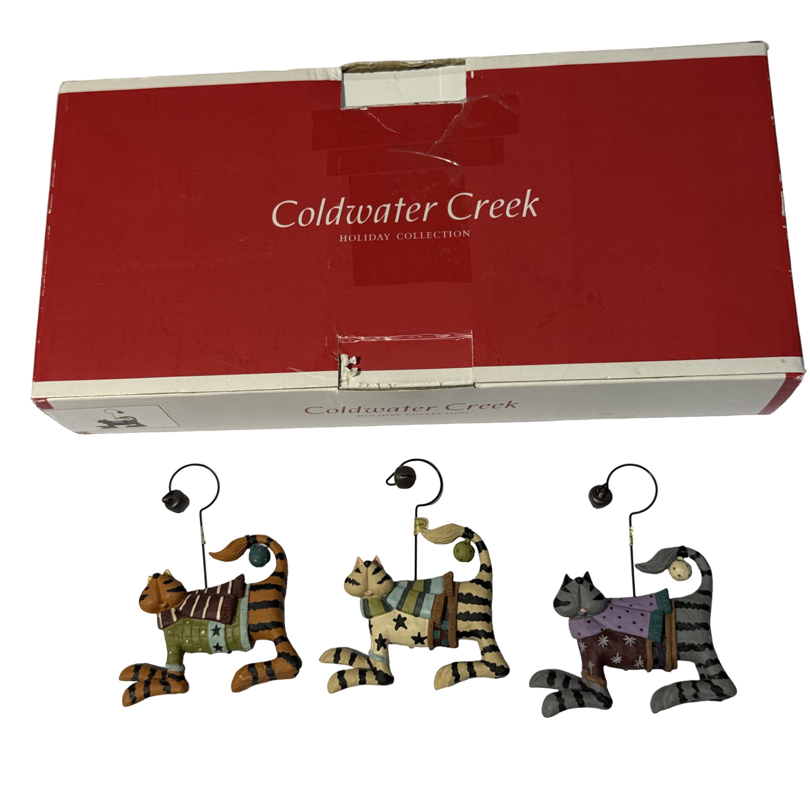 Coldwater Creek Set of 3 Cat Ornaments Dapper Cats Kittens in Sweaters Whimsical