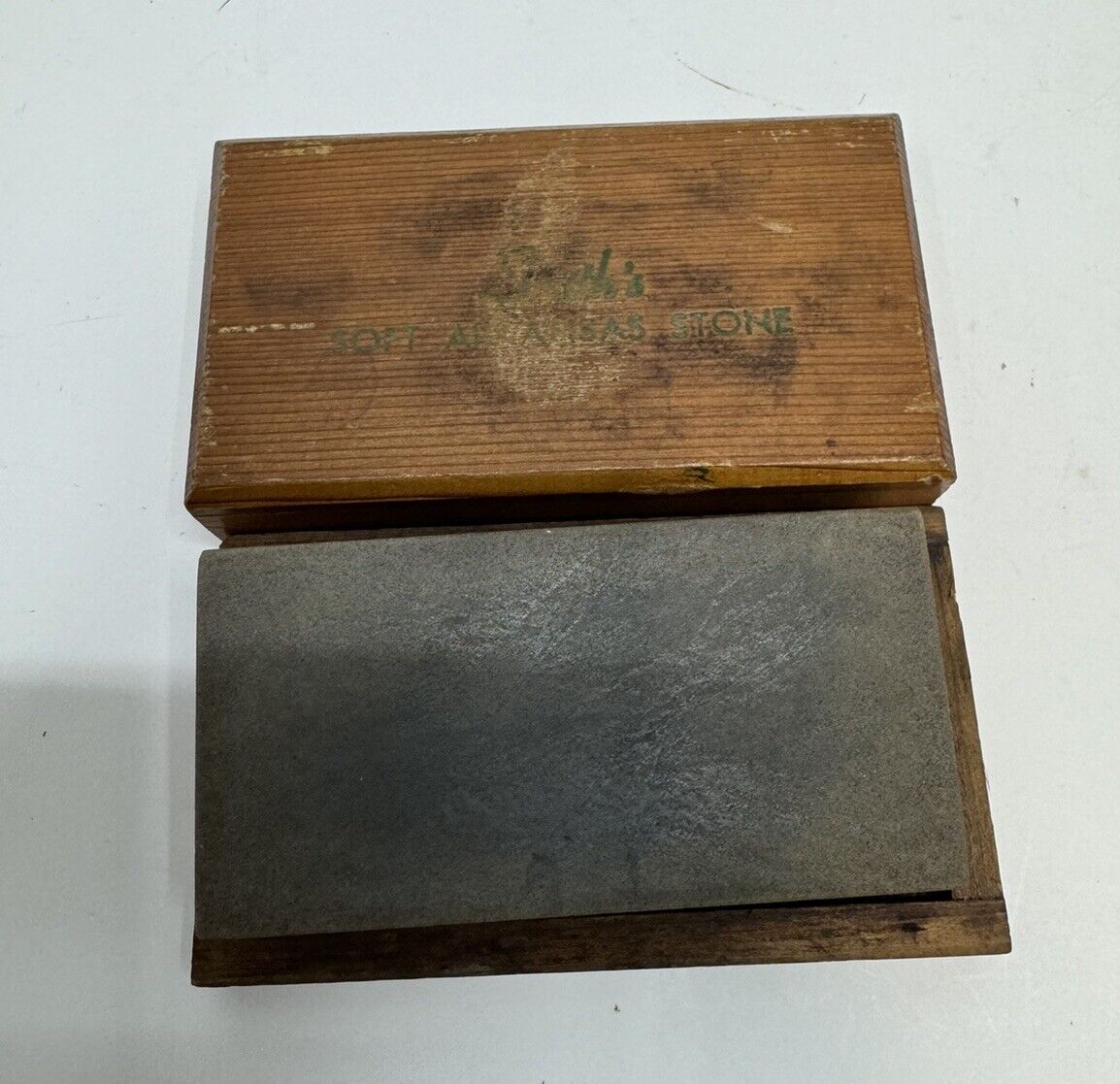 Vintage Smith’s Soft Arkansas  Knife Sharpening Stone in Cedar Wooden Box