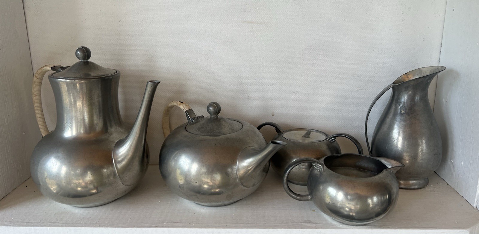 Vintage Royal Holland Pewter KMD Tiel 5 Pc Tea Coffee Set MCM Netherlands