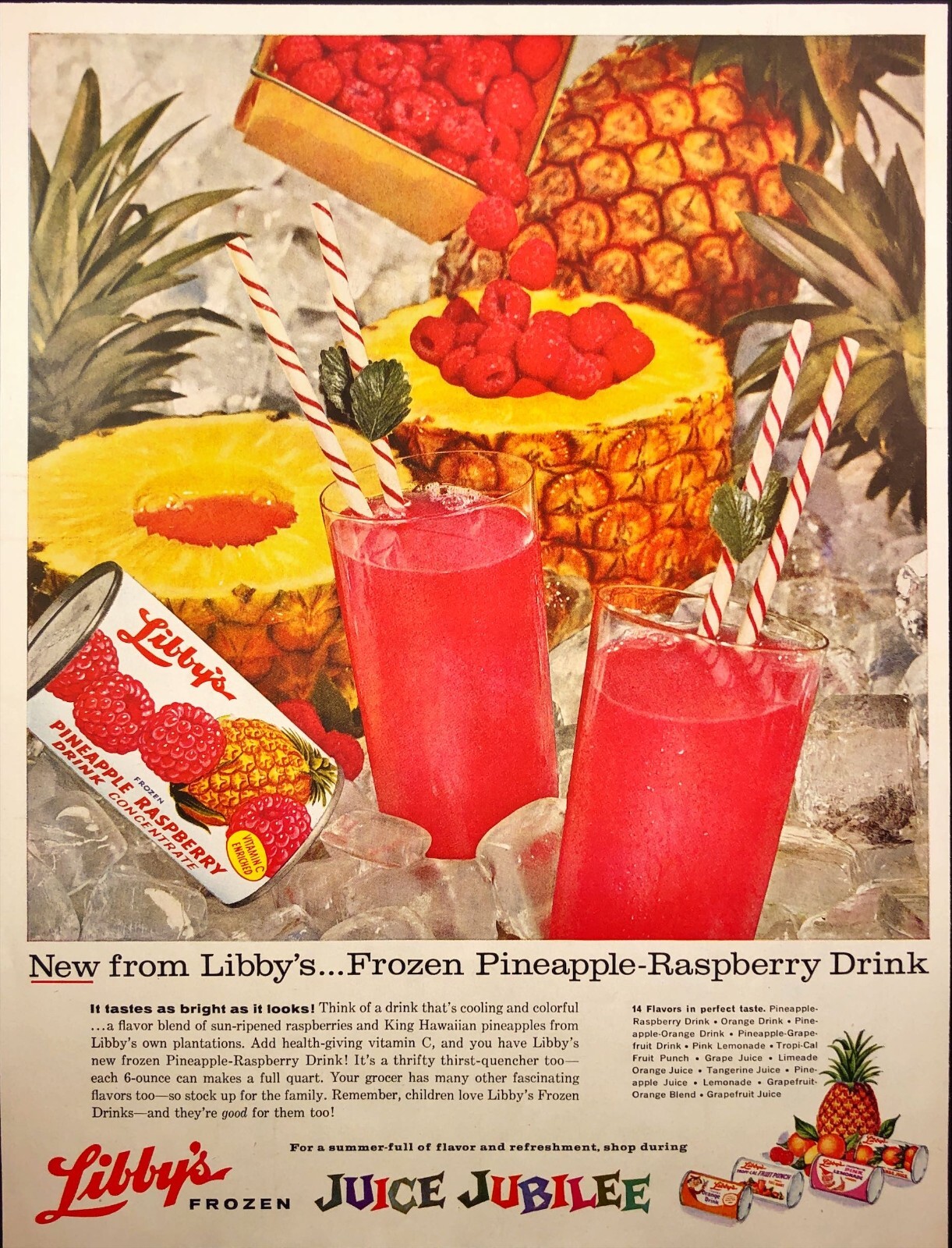 1959 Libby\'s Juice Jubilee Frozen Pineapple-Raspberry Drink Vintage Print Ad