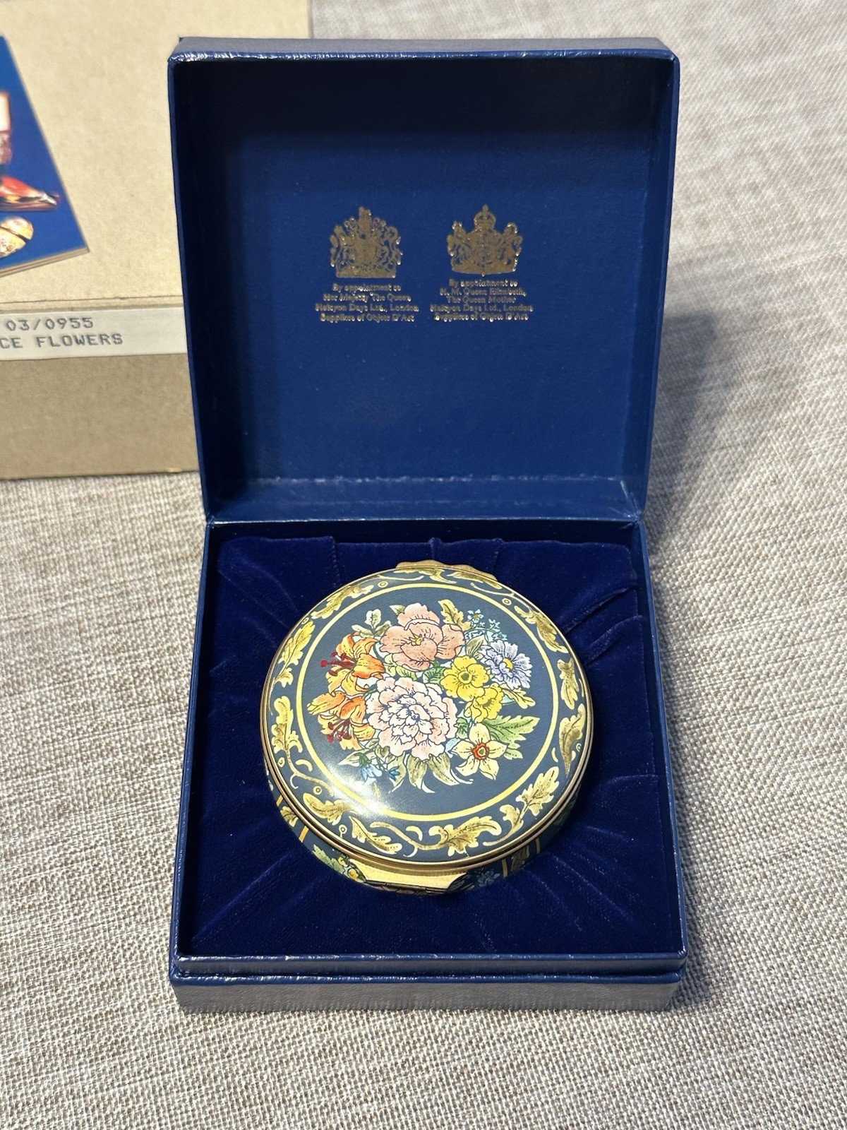 Vintage Halcyon Days Enamels Renaissance Flowers Trinket Box 1990s Boxed