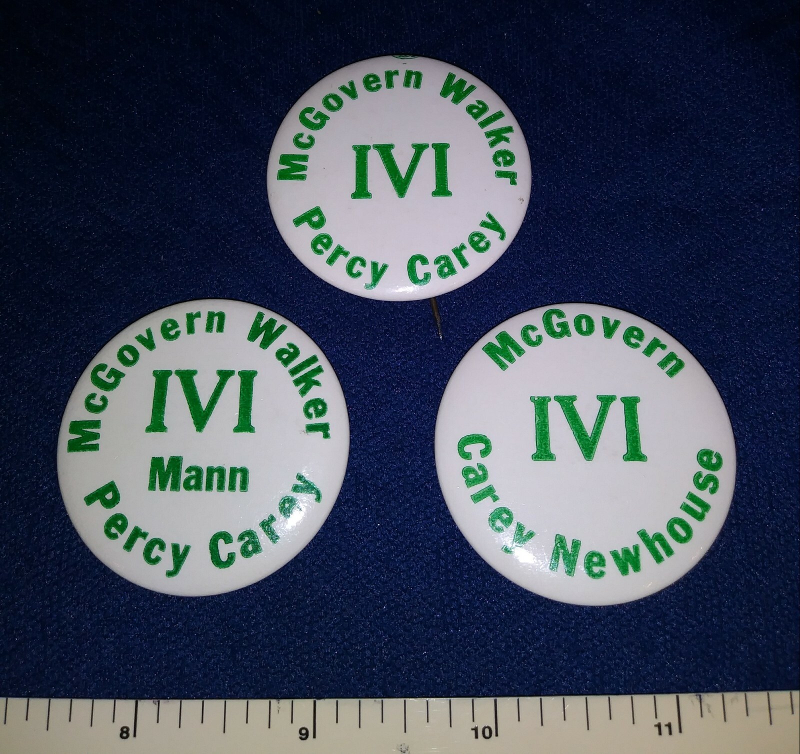 INDEPENDENT VOTERS ILLINOIS 1972 MCGOVERN PERCY WALKER CAREY PINBACK BUTTONS