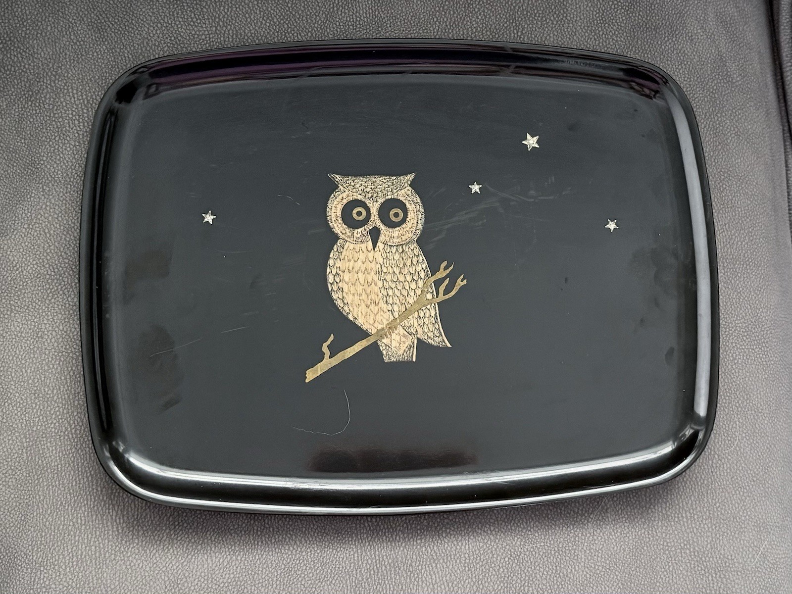 Vintage MCM Couroc Owl Tree Serving Tray Monterey California 12.5x9.5\