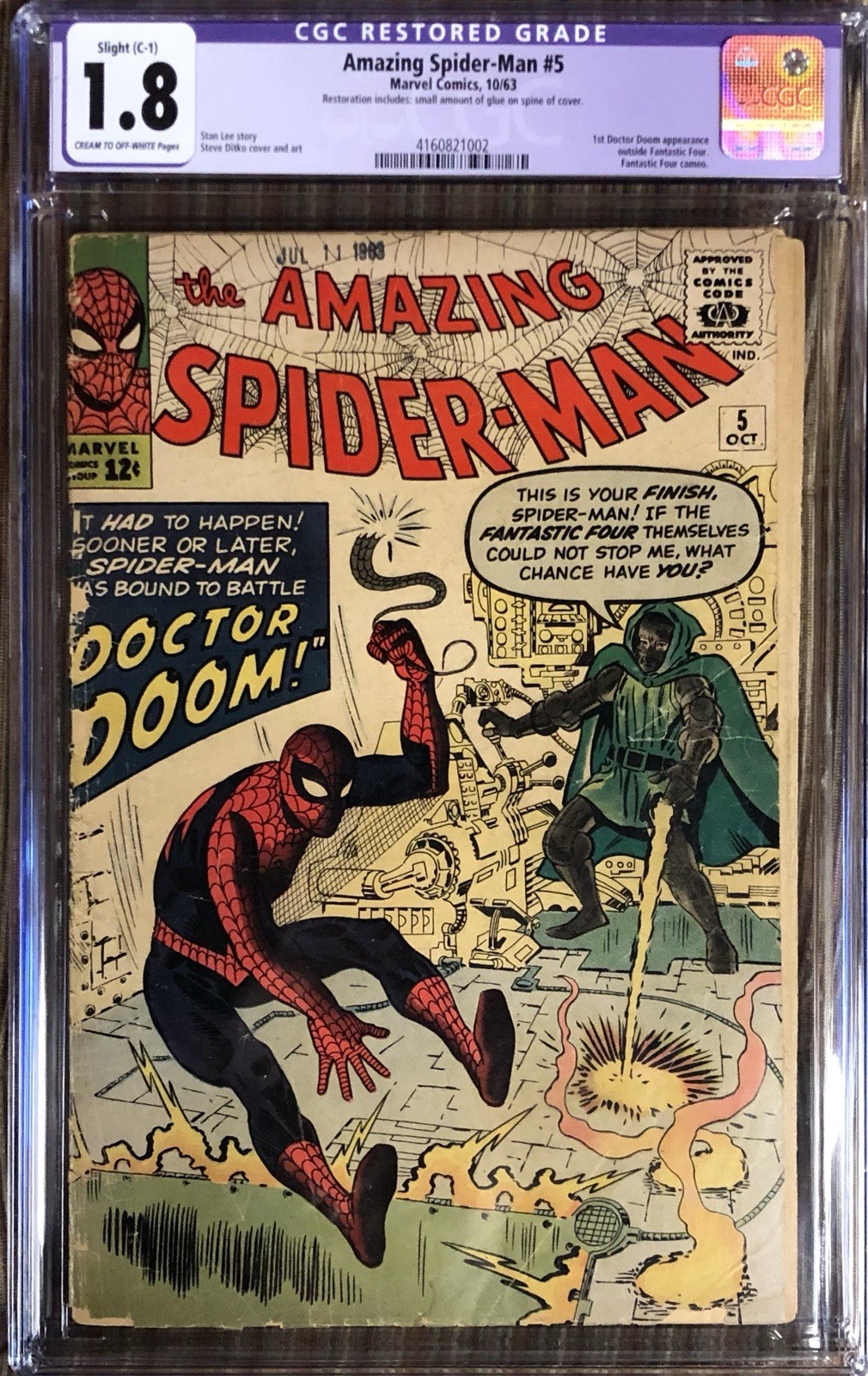 Amazing Spider-Man 5 Marvel 1963 CGC 1.8 Doctor Doom/Pink Label