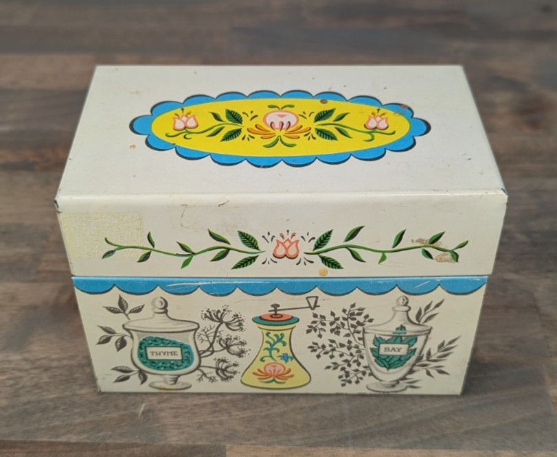 Vintage J. Chein & Co. Metal Recipe Box 70's Herbs & Spices Recipe Box Made USA