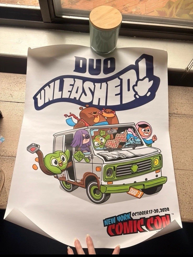 DUO Unleashed Duolingo New York Comic Con 2024 Large Poster Official Webtoon