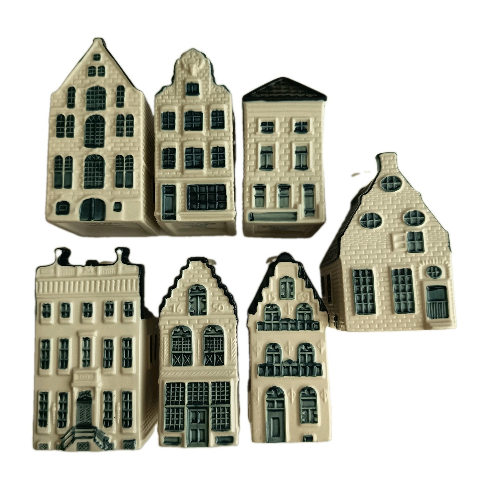 Lot of 7 KLM Delft Blue Houses Bols Amsterdam Miniature Gin Bottles