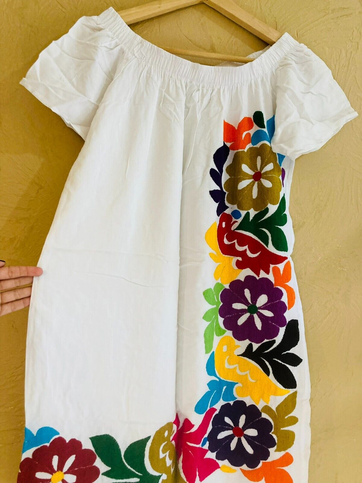 Mexican Handcraft Artisan Handmade White Dress, Emboidered Mexican Folk Textile
